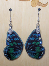 Load image into Gallery viewer, Blue and Green Butterfly Wing Earrings - Medium