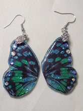 Load image into Gallery viewer, Blue and Green Butterfly Wing Earrings - Medium