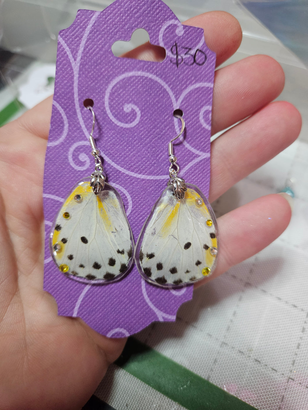 Real Butterfly Wing Earrings - Belenois calypso